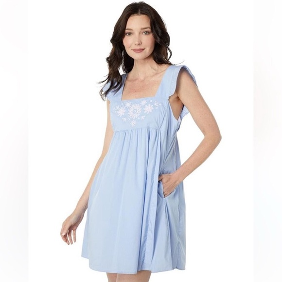 Draper James Maddie Embroidered Babydoll Dress in Blue Stripe - Picture 3 of 10